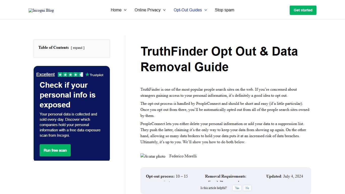 TruthFinder Opt Out & Data Removal Guide [2026] Incogni